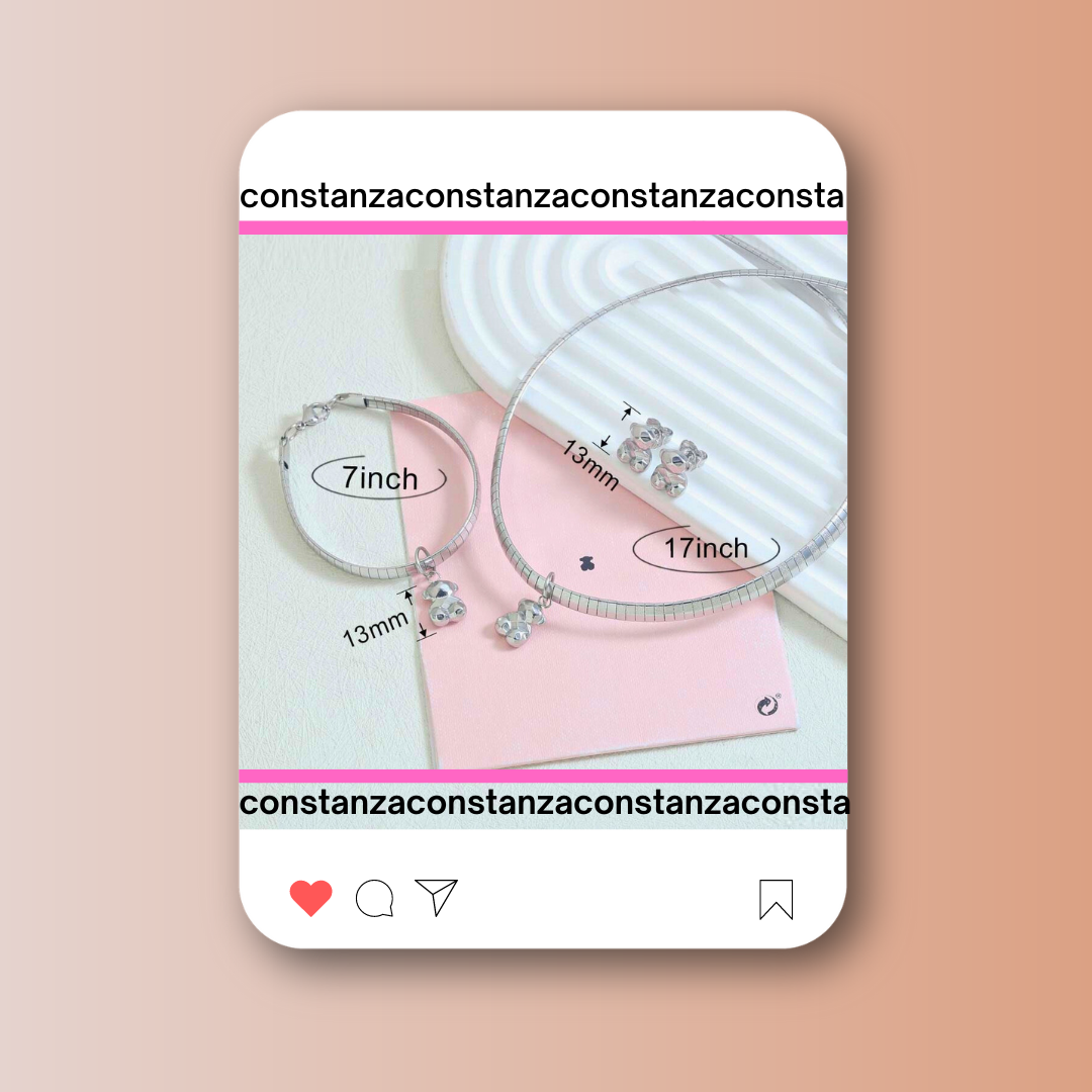 SET: Gargantilla, Pulsera y Aretes Ositos 3D