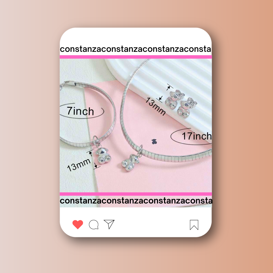SET: Gargantilla, Pulsera y Aretes Ositos 3D