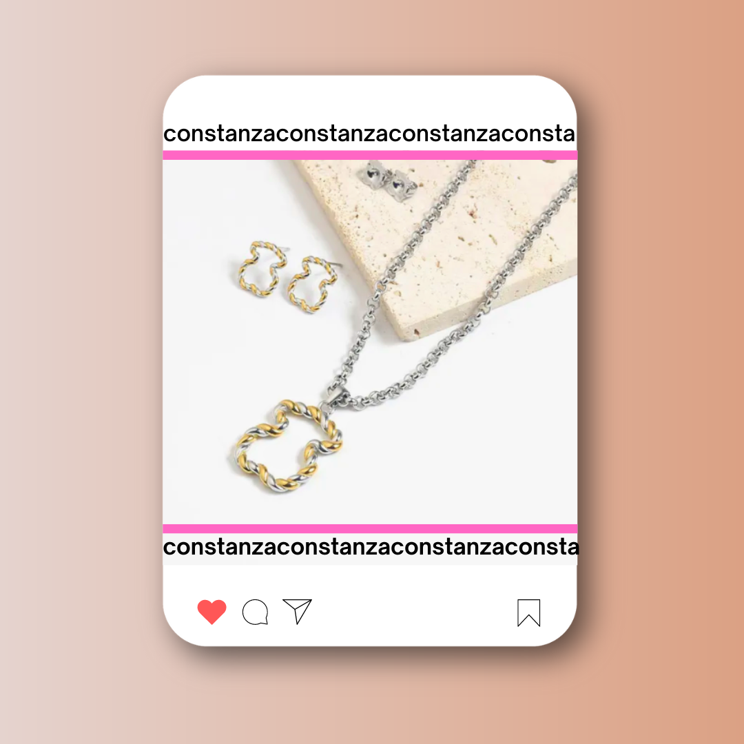 Set: Collar y Aretes Ositos Bicolor Contor