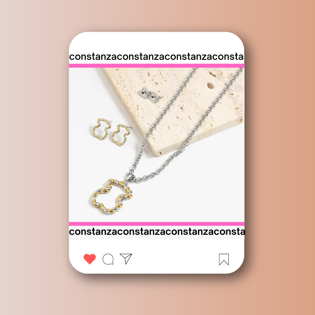 Set: Collar y Aretes Ositos Bicolor Contor