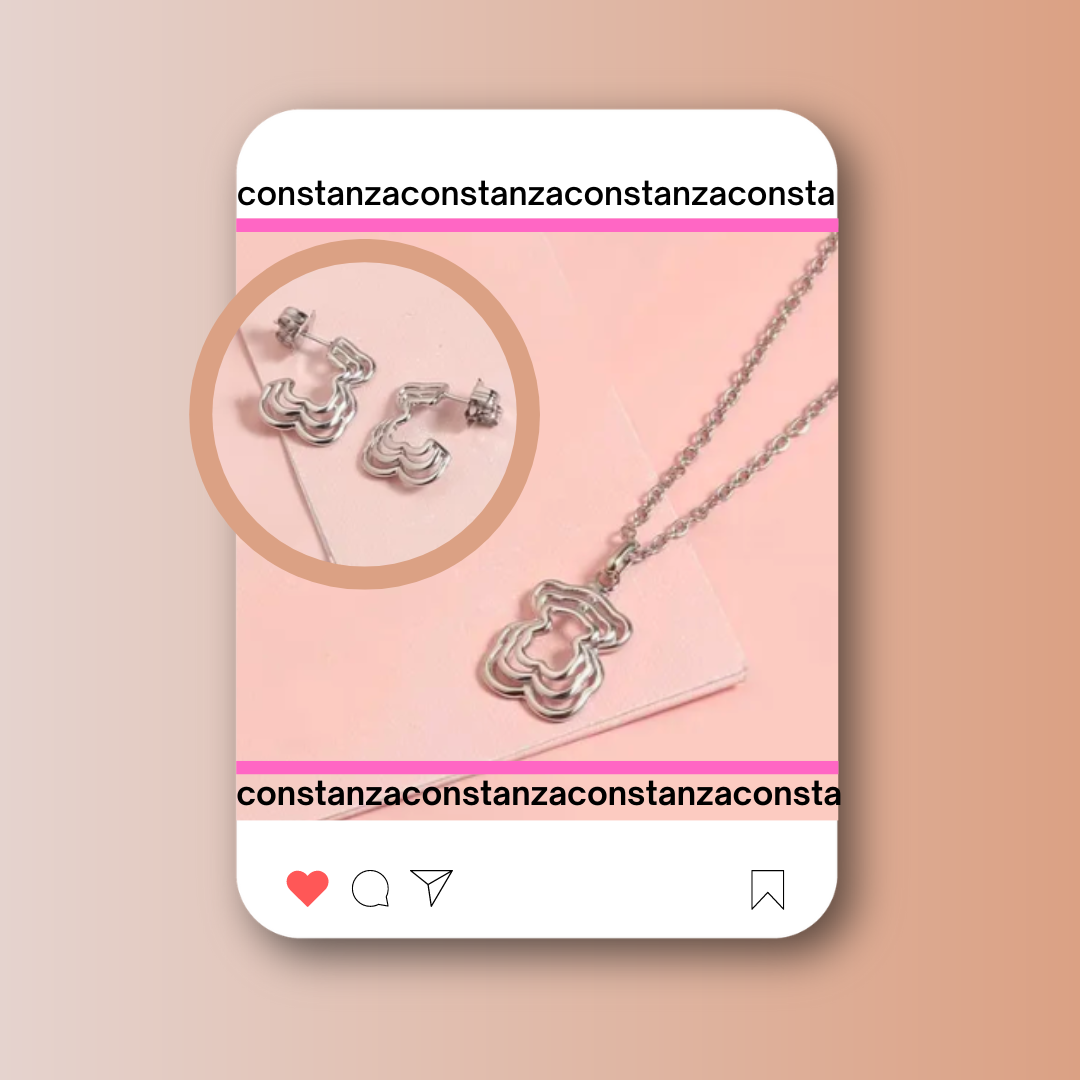 SET: Collar y Aretes Triple Oso Plateado POP