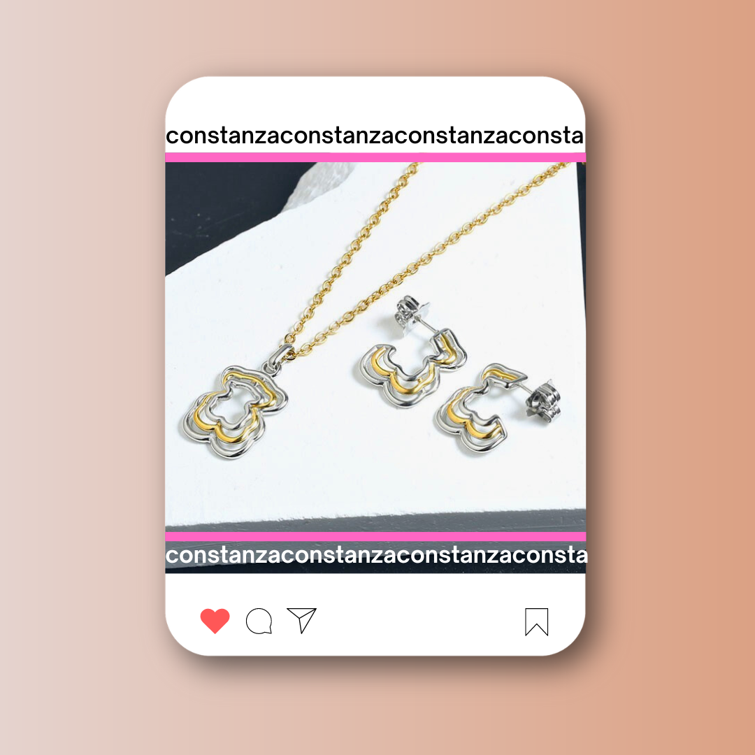 SET: Collar y Aretes Triple Oso Bicolor POP