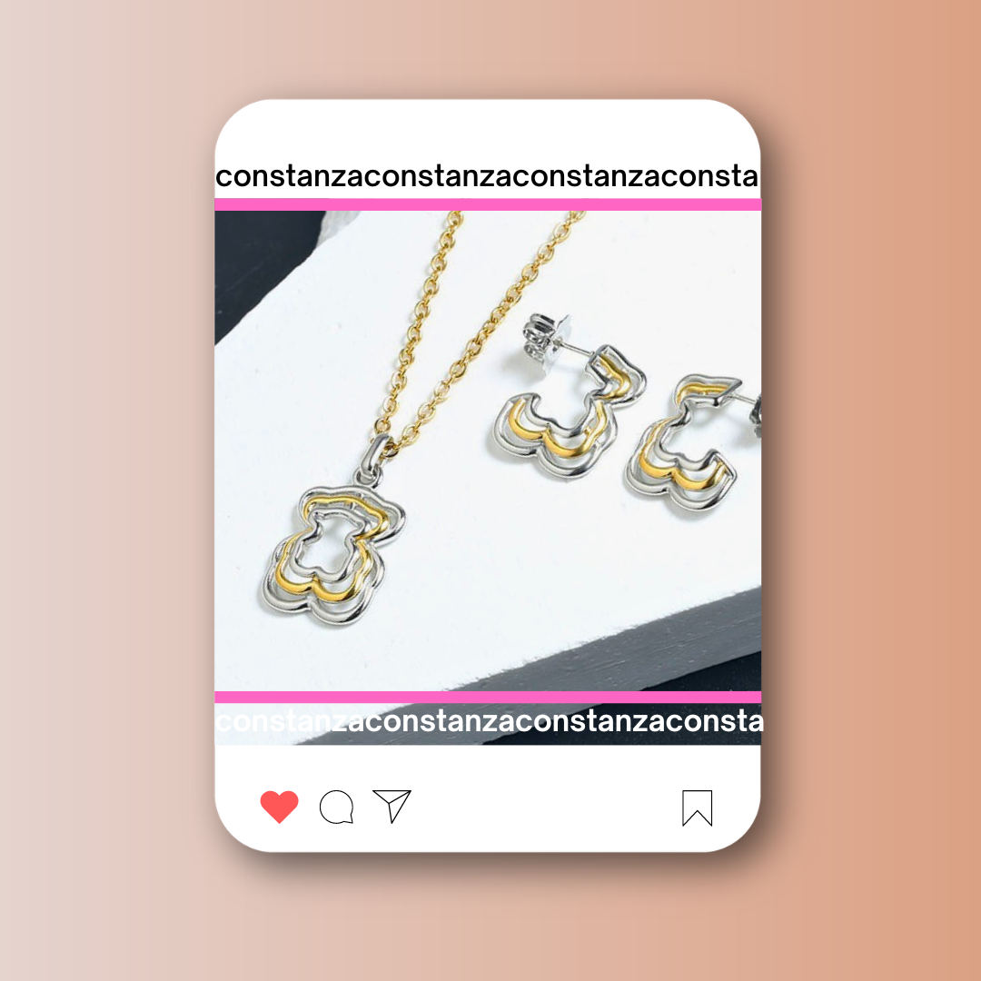 SET: Collar y Aretes Triple Oso Bicolor POP