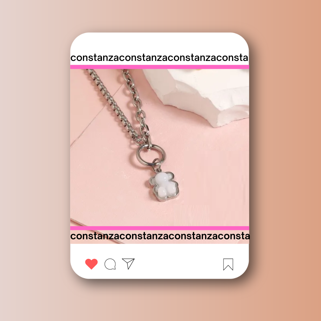 SET: Collar y Aretes Ositos 3D Plateados