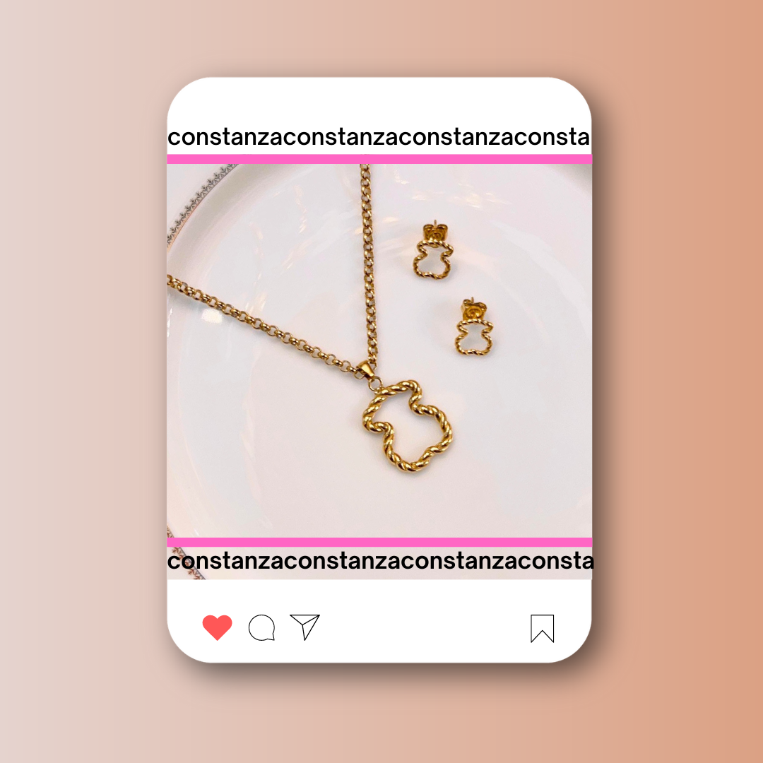Set: Collar y Aretes Ositos Co Dorados