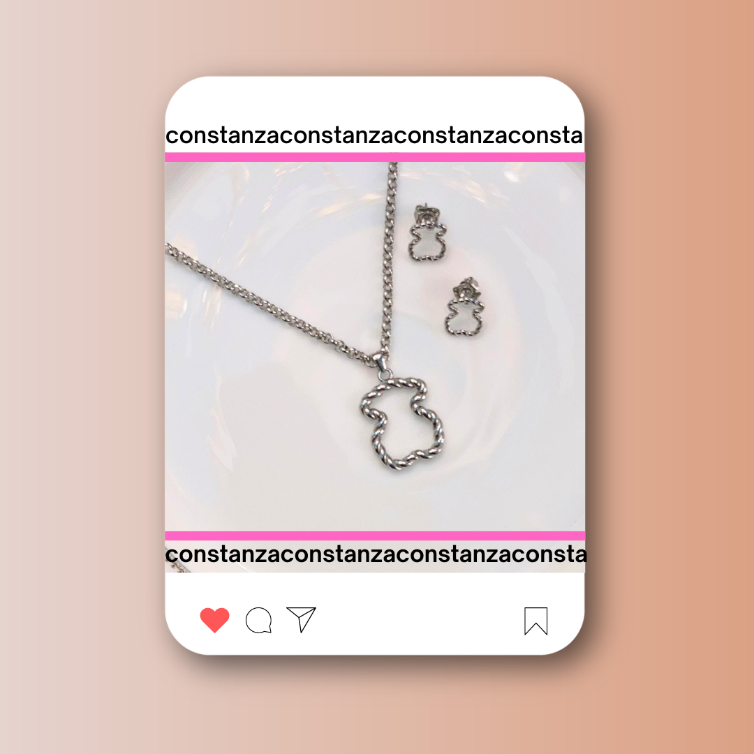 Set: Collar y Aretes Ositos Co Plateados