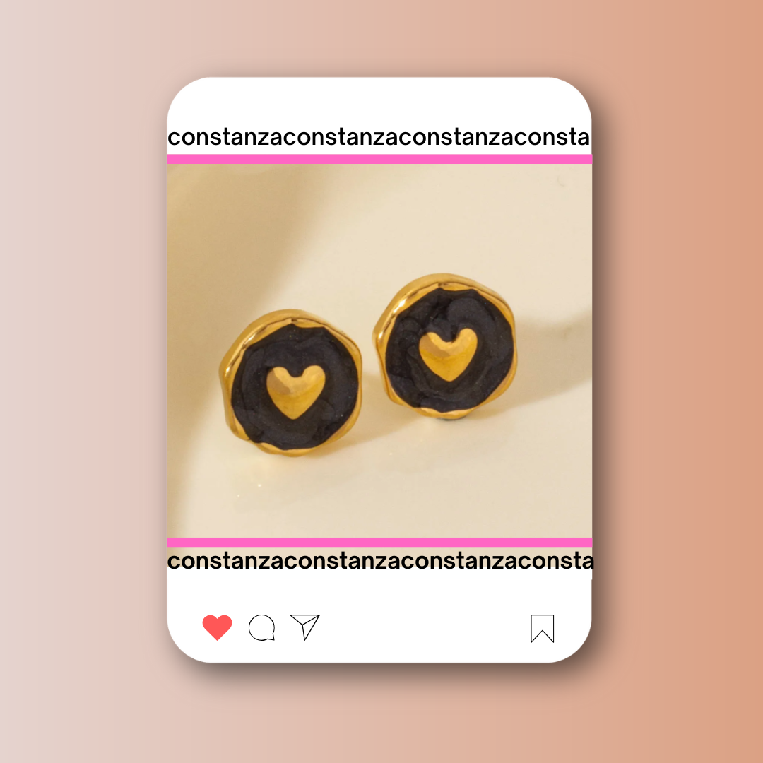 Aretes Heart Button Negros
