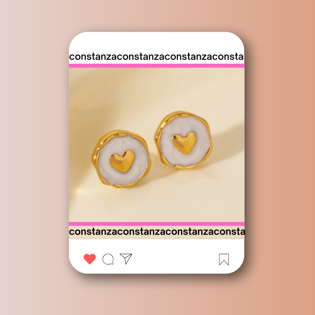 Aretes Heart Button Blancos