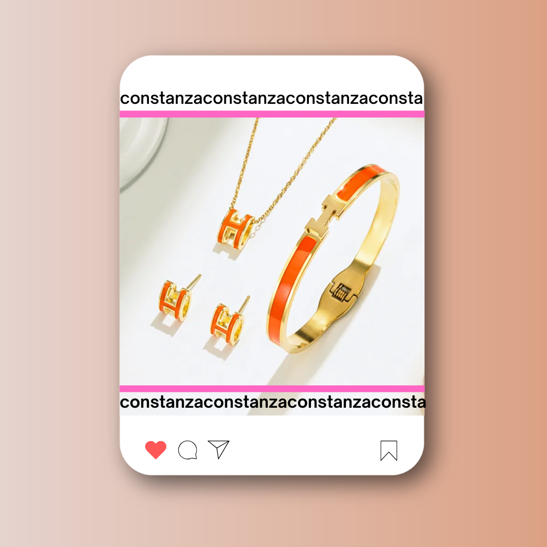 Set H Brazalete, Collar y Aretes Naranja