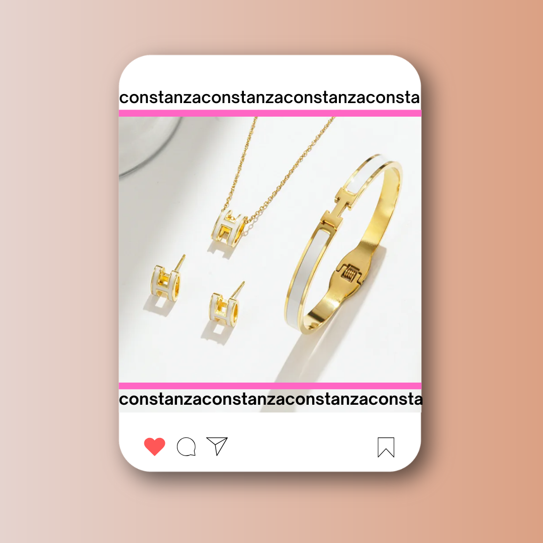 Set H Brazalete, Collar y Aretes Blanco
