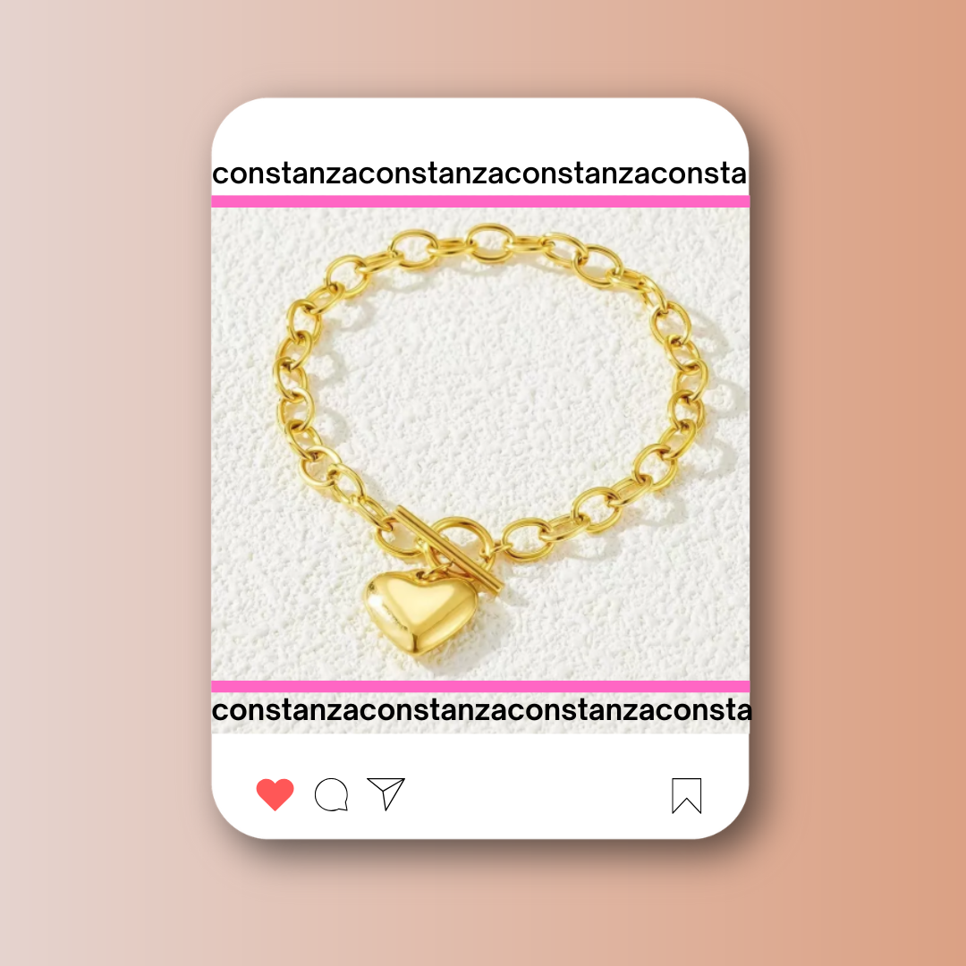 Pulsera Corazón Inflado Dorado
