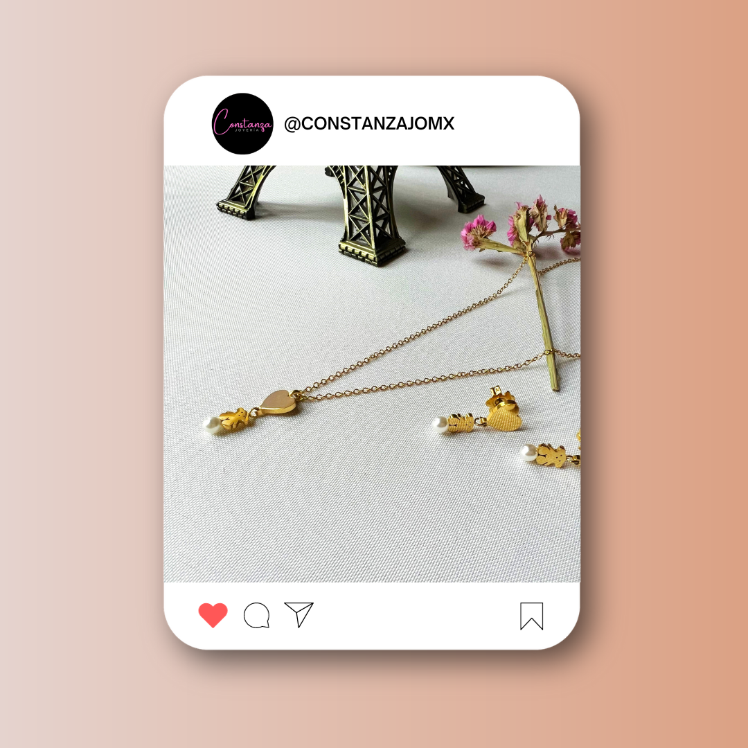 SET: Collar y Aretes Ositos Love Dorado